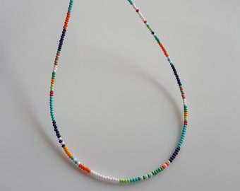 Seed Bead Necklace, Glass Seed Bead Candy Necklace, Surfer Necklace, Seed Bead Choker