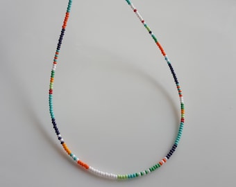 Glass Seed Bead Necklace: Colorful Surfer Choker with Gold Plated Clasp