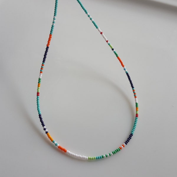 Seed Bead Necklace, Glass Seed Bead Candy Necklace, Surfer Necklace, Seed Bead Choker