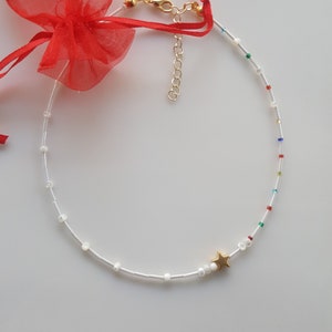 Minimalist Star Mother of Pearl Celestial Dainty Pearl Necklace, Gold Star Jewelry, Birthstone Necklaces for Women