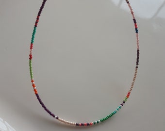 Beachy Necklace, Multi Color Necklace, Seed Bead Choker, Summer Necklace