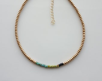 Boho Minimalistic Delicate Bead Necklace, Tiny Minimalist Gold Beaded Dainty Necklace with Beads