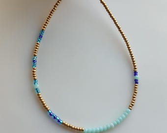 Blue Gemstone Beaded Choker Dainty Crystal Healing Necklace
