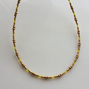 Dainty Thin Small Beaded Necklace, Colorful Tiny Beaded Necklace, Thin Gold Beaded Necklace, Yellow Necklace, Multicolor Necklace, Gemstone