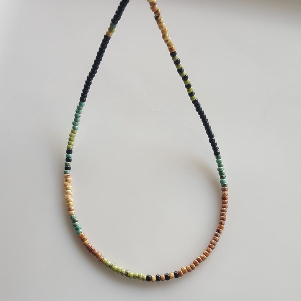 Dainty Boho Necklace with Minimalist Green Beads, Necklaces for Women