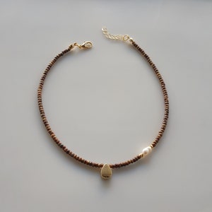 Dainty Beaded Boho Necklace Jewelry, Tiny Necklaces for women  Minimalist Brown Necklace Layering