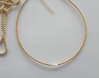 Petit collier de perles en or, petit collier de perles en or, collier minimaliste simple, collier satellite, collier Eve, collier ras de cou
