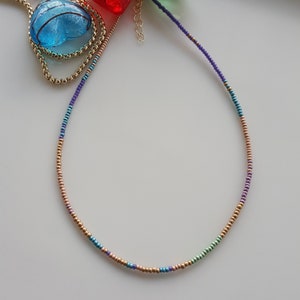 Minimalist Thin Beaded Necklace, Small Delicate Colorful Beaded Necklace