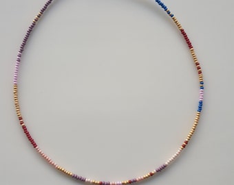 Colorful Delicate Minimalist Beaded Necklace, Thin Beaded Necklace For Women