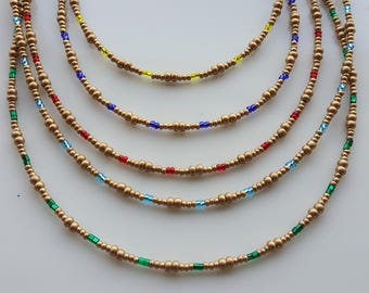 Colorful Crystal Glass Beaded Necklace: Dainty Boho Seed Bead Chain