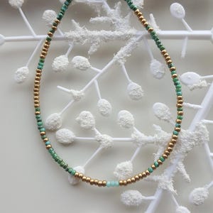 Tiny Seed Bead Necklace, Thin Gold Beaded Necklace, Small Bead Colorful Delicate Choker, Dainty Necklace