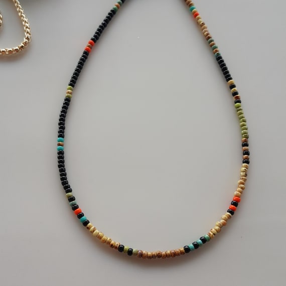 Dainty Miyuki Beaded Mens Necklace: 24K Gold Clasp, Boho Choker, Summer Necklace, Minimalist jewelry