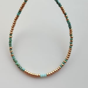 Turquoise Beaded Choker Necklace, Tiny 2mm Gemstone Beads, Minimalist Jewelry