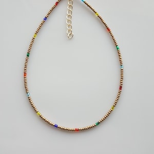 Dainty Thin Small Beaded Necklace, Colorful Delicate Beaded Necklace, Thin Gold Beaded Necklace, Jewelry
