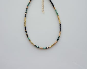 Dainty Gold Beaded Choker Necklace, Thin Minimalist Everyday Jewelry
