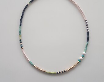 Thin Colorful Beaded Necklace, Simple Delicate Small Bead Dainty for Boho Mens Minimalist Necklaces for Women