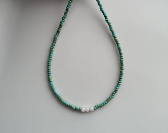 Turquoise Gemstone Beaded Choker, Tiny 2mm Minimalist Necklace for Women