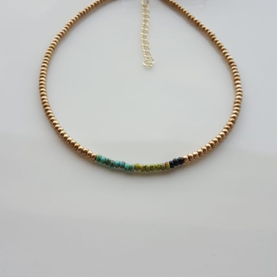 Boho Minimalistic Necklace, Delicate Bead Necklace, Tiny Bead