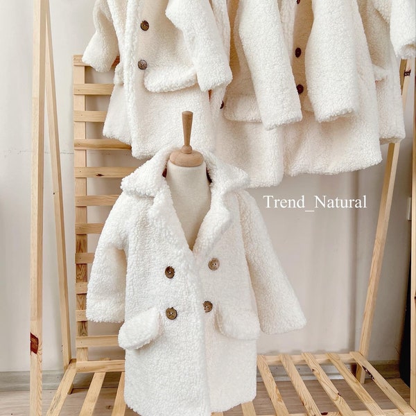 Baby Girl Winter Sherpa Long Jacket, Windproof Thick Warm Fleece Coats, Autumn Kids Outerwear Coats, winter clothes for little girls