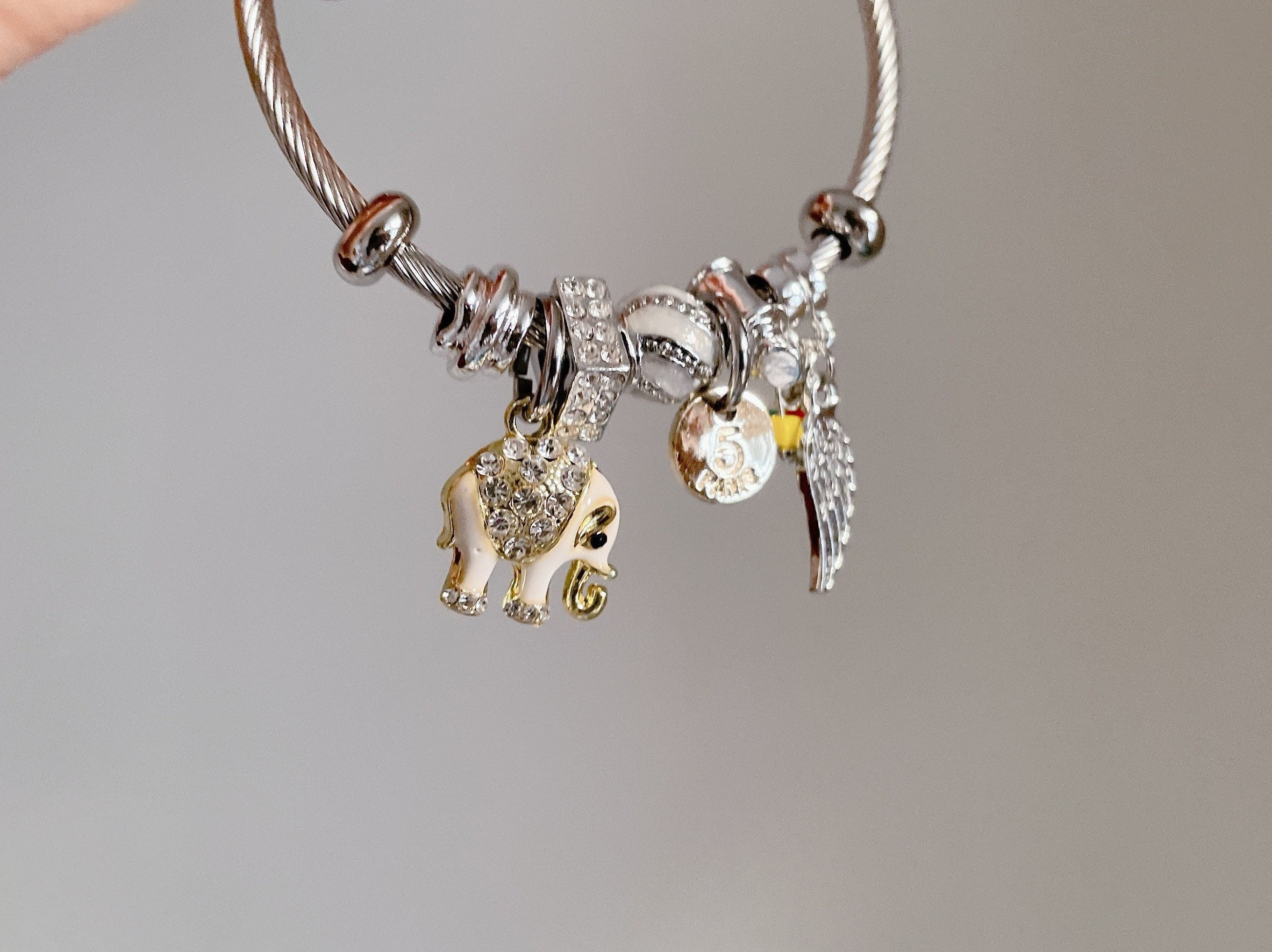 Elephant Charm Bracelet Silver Plated 