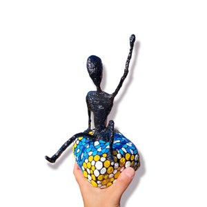 Unique Pop Art sculpture &quot;Person sitting on a colorful cube&quot; unique