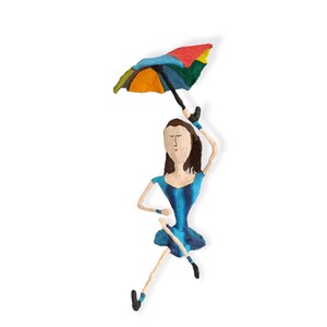 Scultura Pop Art Donna con Ombrello Figura Originale Regalo Unico
