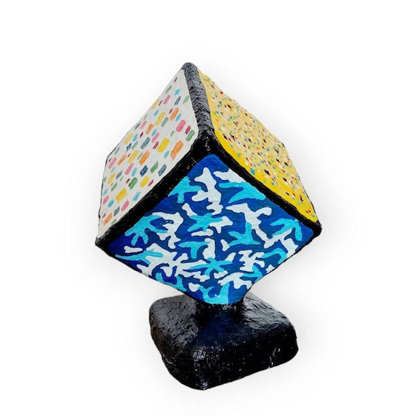 Plaster sculpture pop art "colorful cube" abstract modern decorative figure