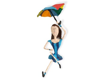 Pop Art Sculpture Woman with Umbrella Original Figure Gift Unique