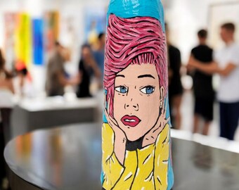 Pop Art Female Sculpture | Woman Portrait and Red Roses