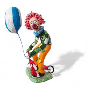 Clown with Scooter and Balloon – Modern Art Sculpture – Handmade Clown Figure – One of a Kind
