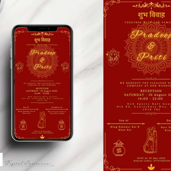 Nepali Digital Wedding Invitation, Electronic Wedding Invite, Digital Download