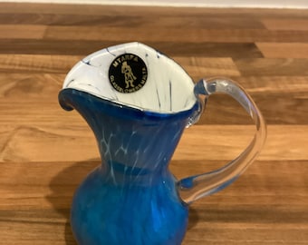 Vintage Blue Hand Blown Art Glass Jug. Mtarfa Malta