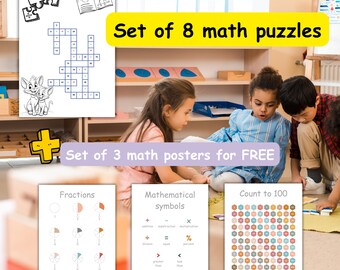 Number Puzzle, Number math puzzle set (8 math puzzles) + BONUS 3 posters for FREE