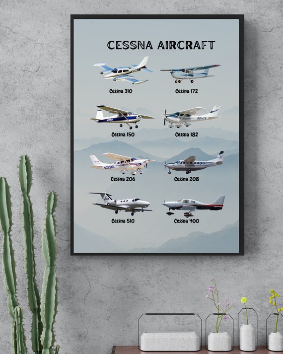 Cessna Aircraft Poster, General Aviation Print, Aviation Poster, Most Popular Small Airplanes, Pilot gift