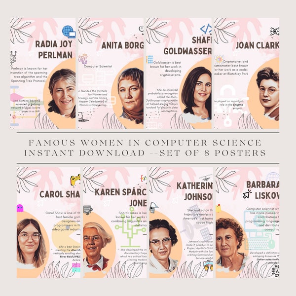 Women in Computer Science Posters (Set of 8) Printable, Science Classroom Decor, Women in CS, Bulletin Board Display