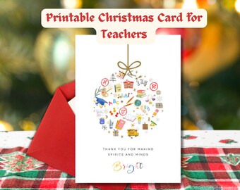 Printable Christmas Card for Teachers | teacher gift | teacher appreciation | instant download | teacher Christmas | Teacher Thank you card