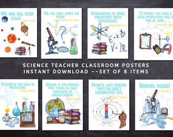 Science Printable Posters(Set of 8), Science Classroom Decor, Bulletin Board Display, Love for Science Biology Chemistry