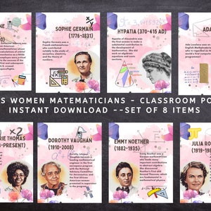 Famous Women Mathematicians Posters (Set of 8) Printable, Science Classroom Decor, Women in Mathematics, Bulletin Board Display