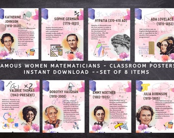 Famous Women Mathematicians Posters (Set of 8) Printable, Science Classroom Decor, Women in Mathematics, Bulletin Board Display