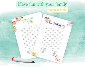 Family Fun Games, 16 pack games, Printable word search, road trip games, summer activity, Travel games, word search games for kids & Adults