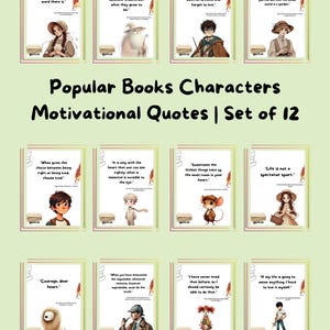 Popular Books Characters Motivational Quotes, Literature Posters, Literary Prints, Young Adult Books, High School English Classroom Decor