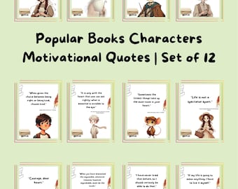 Citas motivacionales de personajes de libros populares, carteles literarios, grabados literarios, libros para adultos jóvenes, decoración de aulas de inglés de secundaria