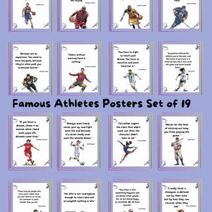 Famous Athletes Posters Set of 19, Classroom Decor Motivational Classroom Posters,  Inspirational Sport Posters,