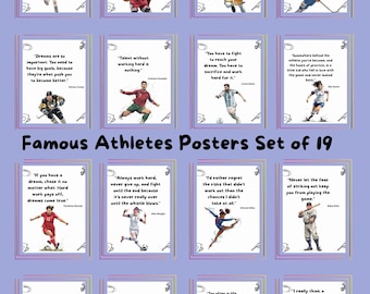 Famous Athletes Posters Set of 19, Classroom Decor Motivational Classroom Posters,  Inspirational Sport Posters,