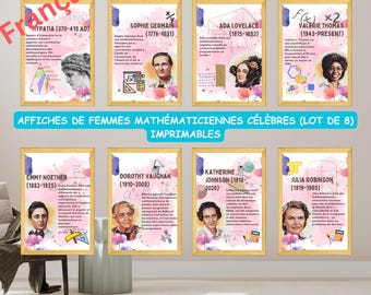 Affiches de femmes mathématiciennes célèbres (lot de 8) imprimables, décoration pour salle de sciences, femmes en mathématiques