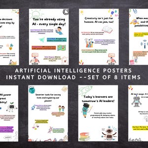 Artificial Intelligence Posters (Set of 8) Printable, Computer Science Classroom Decor, AI, Bulletin Board Display