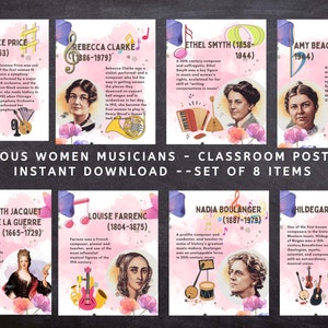 Famous Women Musicians Posters (Set of 8) Printable, Science Classroom Decor, Women in Music, Bulletin Board Display