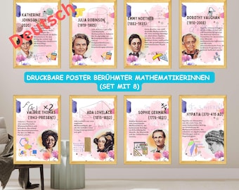 Druckbare Poster berühmter Mathematikerinnen (Set mit 8), Dekoration für naturwissenschaftliche Klassenräume, Frauen in der Mathematik