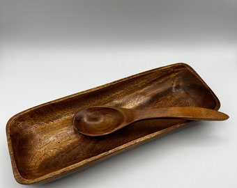 MCM wood plater / serving plate with spoon with glossy finish, The Landmark, Philippines