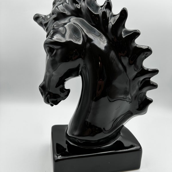 Statue de tête de licorne en céramique noire vintage, licorne noire, licorne, décor funky